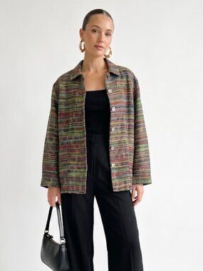 Vintage Chico's Silk Cotton Oversized Metallic Rainbow Jacket M 12 Artwear